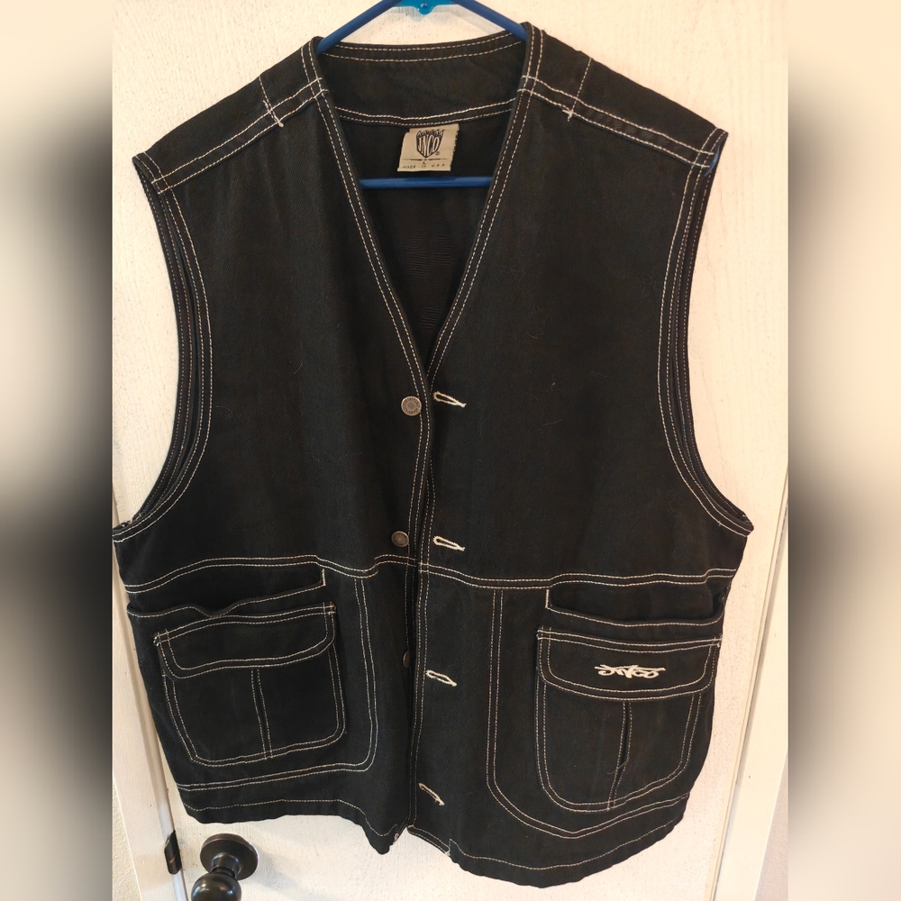 JNCO Black Denim Vest with White Accents